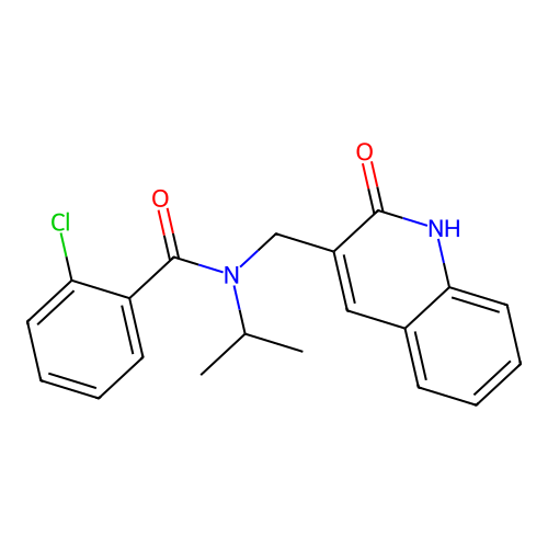 2-chloro-N-[(2-oxo-1H-quinolin-3-yl)methyl]-N-propan-2-ylbenzamide structure