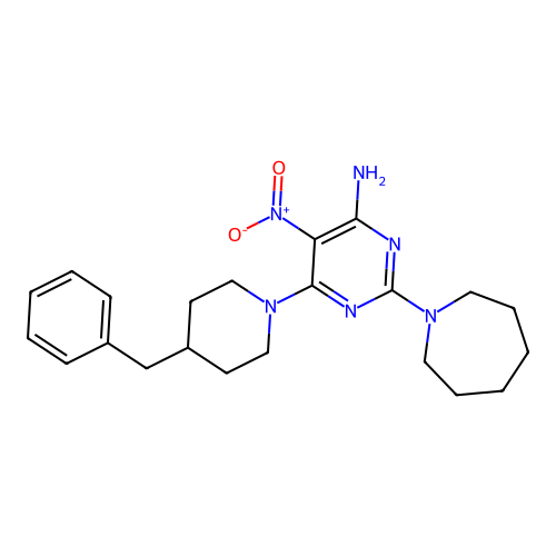 2-(Azepan-1-yl)-6-(4-benzylpiperidin-1-yl)-5-nitropyrimidin-4-amine structure
