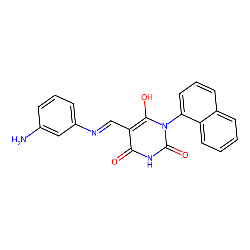 (E)-5-(((3-aminophenyl)amino)methylene)-1-(naphthalen-1-yl)pyrimidine-2,4,6(1H,3H,5H)-trione structure