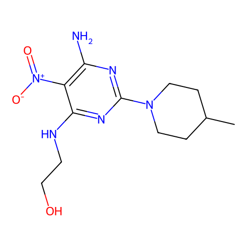 2-((6-Amino-2-(4-methylpiperidin-1-yl)-5-nitropyrimidin-4-yl)amino)ethanol structure