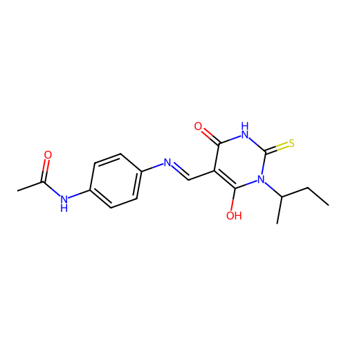 (E)-N-(4-(((1-(sec-butyl)-4,6-dioxo-2-thioxotetrahydropyrimidin-5(2H)-ylidene)methyl)amino)phenyl)acetamide structure