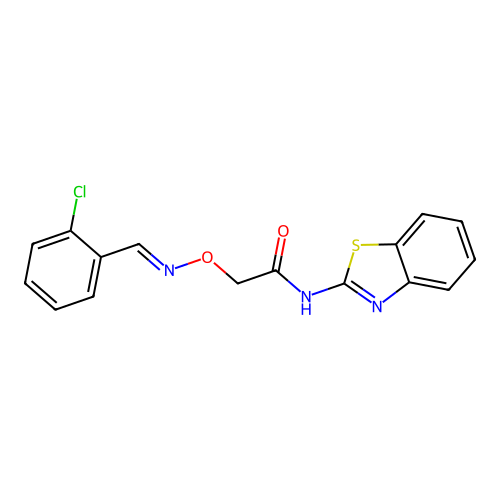 (E)-N-(benzo[d]thiazol-2-yl)-2-(((2-chlorobenzylidene)amino)oxy)acetamide structure
