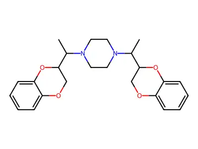 1,4-Bis(1-(1,4-benzodioxan-2-yl)ethyl)piperazine structure