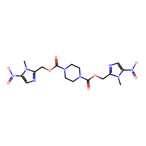 Bis[(1-methyl-5-nitro-1H-imidazol-2-yl)methyl] piperazine-1,4-dicarboxylate structure