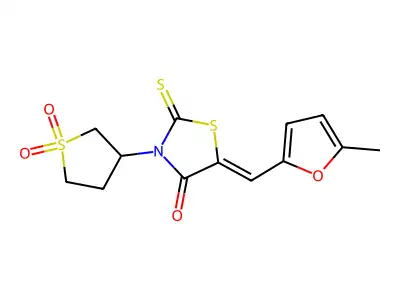3-(1,1-dioxidotetrahydro-3-thienyl)-5-[(5-methyl-2-furyl)methylene]-2-thioxo-1,3-thiazolidin-4-one structure