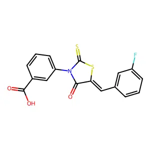 3-[(5Z)-5-(3-fluorobenzylidene)-4-oxo-2-thioxo-1,3-thiazolidin-3-yl]benzoic acid structure