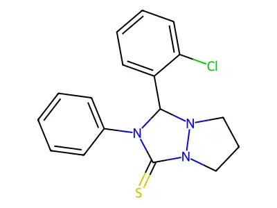 1-(2-chlorophenyl)-2-phenyl-1,5,6,7-tetrahydropyrazolo[1,2-a][1,2,4]triazole-3-thione structure