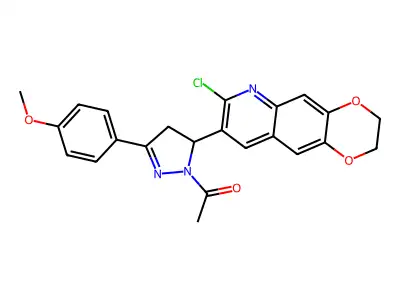 1-(5-(7-chloro-2,3-dihydro-[1,4]dioxino[2,3-g]quinolin-8-yl)-3-(4-methoxyphenyl)-4,5-dihydro-1H-pyrazol-1-yl)ethanone structure
