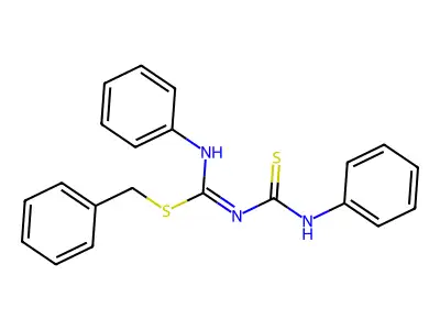 benzyl N-phenyl-N'-(phenylcarbamothioyl)carbamimidothioate structure