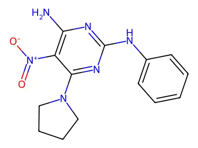 5-nitro-2-N-phenyl-6-pyrrolidin-1-ylpyrimidine-2,4-diamine structure