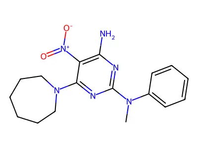 6-(azepan-1-yl)-2-N-methyl-5-nitro-2-N-phenylpyrimidine-2,4-diamine structure