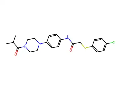 2-(4-chlorophenyl)sulfanyl-N-[4-[4-(2-methylpropanoyl)piperazin-1-yl]phenyl]acetamide structure