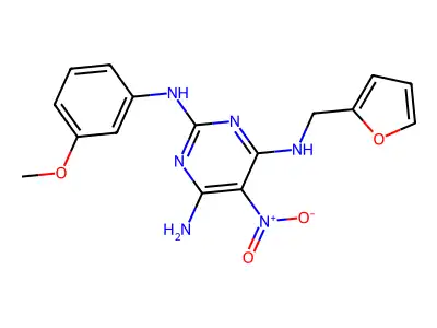 N4-(2-furanylmethyl)-N2-(3-methoxyphenyl)-5-nitropyrimidine-2,4,6-triamine structure