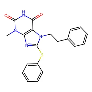 3-methyl-7-phenethyl-8-(phenylthio)-1H-purine-2,6(3H,7H)-dione structure