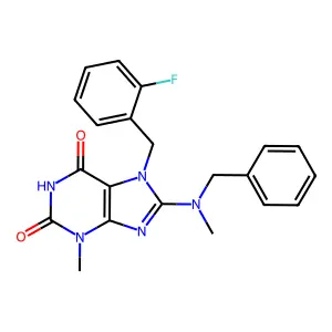 8-[Benzyl(methyl)amino]-7-[(2-fluorophenyl)methyl]-3-methylpurine-2,6-dione structure