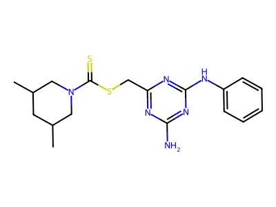 [4-amino-6-(phenylamino)-1,3,5-triazin-2-yl]methyl 3,5-dimethylpiperidine-1-carbodithioate structure