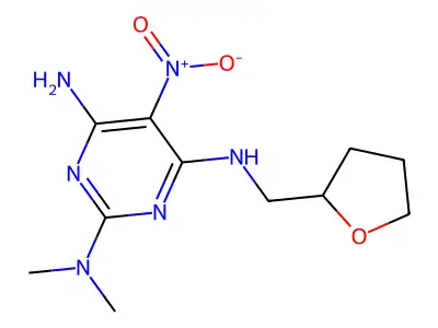 2-N,2-N-dimethyl-5-nitro-4-N-(oxolan-2-ylmethyl)pyrimidine-2,4,6-triamine structure
