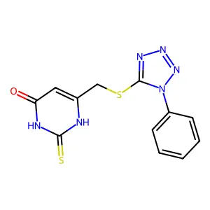 2-mercapto-6-{[(1-phenyl-1H-tetraazol-5-yl)thio]methyl}-4-pyrimidinol structure