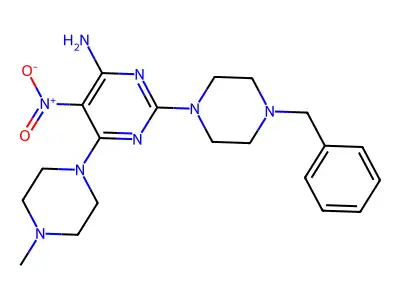2-(4-Benzyl-1-piperazinyl)-6-(4-methyl-1-piperazinyl)-5-nitro-4-pyrimidinylamine structure