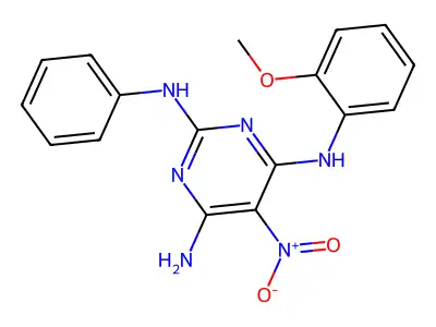 N4-(2-methoxyphenyl)-5-nitro-N2-phenylpyrimidine-2,4,6-triamine structure