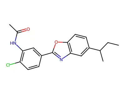 N-[5-(5-butan-2-yl-1,3-benzoxazol-2-yl)-2-chlorophenyl]acetamide structure