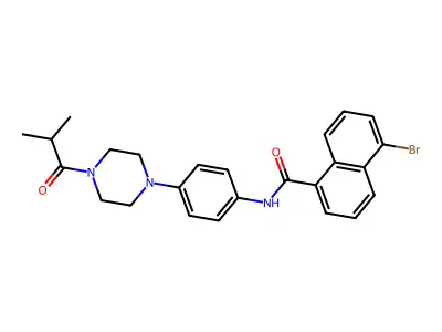 5-bromo-N-[4-[4-(2-methylpropanoyl)piperazin-1-yl]phenyl]naphthalene-1-carboxamide structure