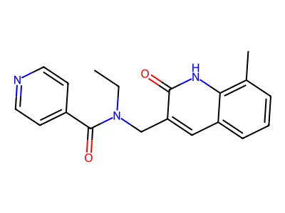 N-ethyl-N-[(8-methyl-2-oxo-1H-quinolin-3-yl)methyl]pyridine-4-carboxamide structure