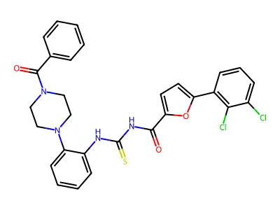 5-(2,3-dichlorophenyl)-N-({2-[4-(phenylcarbonyl)piperazin-1-yl]phenyl}carbamothioyl)furan-2-carboxamide structure