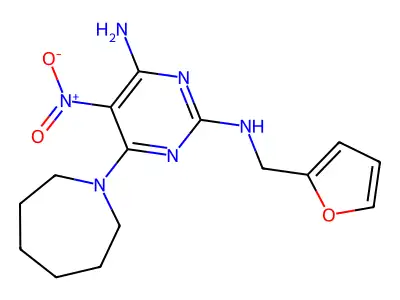 6-(azepan-1-yl)-2-N-(furan-2-ylmethyl)-5-nitropyrimidine-2,4-diamine structure