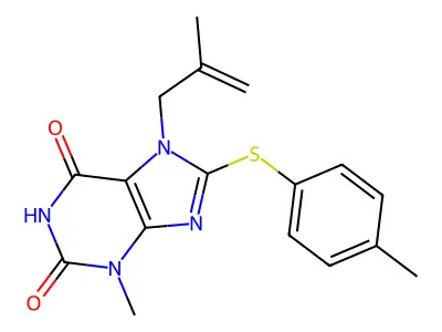 3-Methyl-8-(4-methylphenyl)sulfanyl-7-(2-methylprop-2-enyl)purine-2,6-dione structure