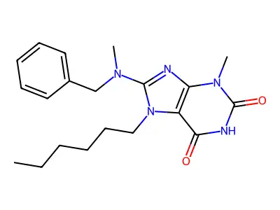 7-Hexyl-3-methyl-8-[methylbenzylamino]-1,3,7-trihydropurine-2,6-dione structure