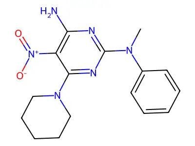 2-N-methyl-5-nitro-2-N-phenyl-6-piperidin-1-ylpyrimidine-2,4-diamine structure