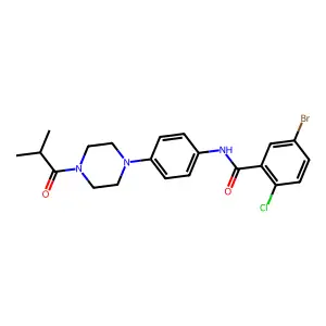5-bromo-2-chloro-N-[4-[4-(2-methylpropanoyl)piperazin-1-yl]phenyl]benzamide structure