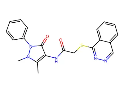 N-(1,5-dimethyl-3-oxo-2-phenylpyrazol-4-yl)-2-phthalazin-1-ylsulfanylacetamide structure