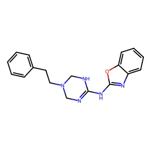 N-[5-(2-phenylethyl)-1,3,5-triazinan-2-ylidene]-1,3-benzoxazol-2-amine structure