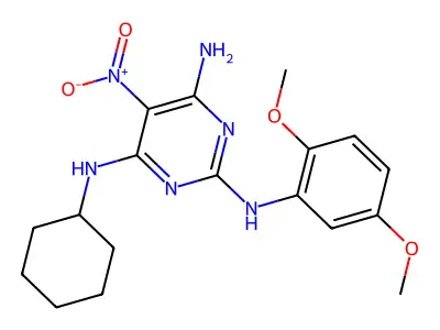 N4-cyclohexyl-N2-(2,5-dimethoxyphenyl)-5-nitropyrimidine-2,4,6-triamine structure