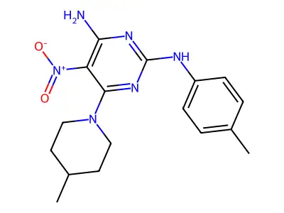 6-(4-methylpiperidin-1-yl)-5-nitro-N2-(p-tolyl)pyrimidine-2,4-diamine structure