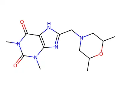 8-[(2,6-dimethylmorpholin-4-yl)methyl]-1,3-dimethyl-7H-purine-2,6-dione structure
