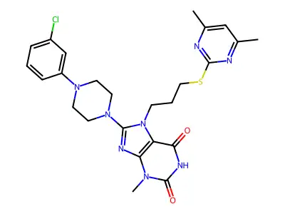 8-[4-(3-chlorophenyl)piperazin-1-yl]-7-[3-(4,6-dimethylpyrimidin-2-yl)sulfanylpropyl]-3-methylpurine-2,6-dione structure