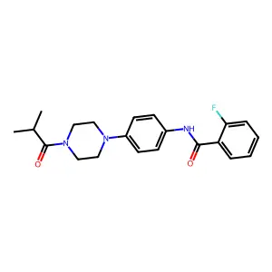2-fluoro-N-[4-[4-(2-methylpropanoyl)piperazin-1-yl]phenyl]benzamide structure