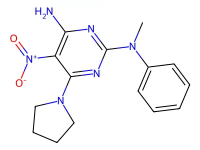 2-N-methyl-5-nitro-2-N-phenyl-6-pyrrolidin-1-ylpyrimidine-2,4-diamine structure