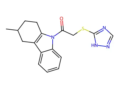 1-(3-methyl-1,2,3,4-tetrahydro-9H-carbazol-9-yl)-2-(4H-1,2,4-triazol-3-ylsulfanyl)ethanone structure