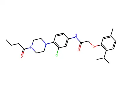 N-[4-(4-butanoylpiperazin-1-yl)-3-chlorophenyl]-2-(5-methyl-2-propan-2-ylphenoxy)acetamide structure