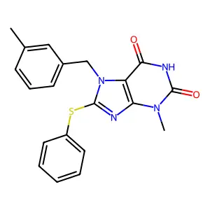 3-Methyl-7-[(3-methylphenyl)methyl]-8-phenylsulfanylpurine-2,6-dione structure