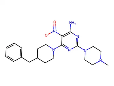 6-(4-Benzylpiperidin-1-yl)-2-(4-methylpiperazin-1-yl)-5-nitropyrimidin-4-amine structure