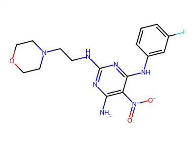 N4-(3-fluorophenyl)-N2-(2-morpholinoethyl)-5-nitropyrimidine-2,4,6-triamine structure