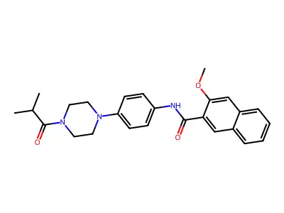 N-[4-(4-isobutyryl-1-piperazinyl)phenyl]-3-methoxy-2-naphthamide structure