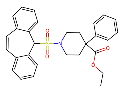 4-Piperidinecarboxylic acid, 1-((5H-dibenzo(a,d)cyclohepten-5-yl)sulfonyl)-4-phenyl-, ethyl ester structure