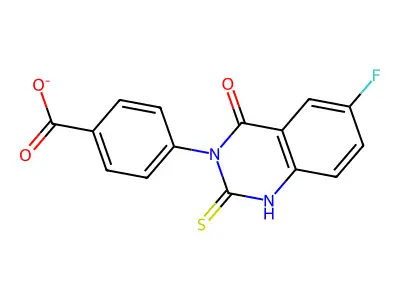 4-(6-fluoro-4-oxo-2-sulfanylidene-1H-quinazolin-3-yl)benzoate structure