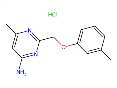 Pyrimidine, 4-amino-6-methyl-2-((m-tolyloxy)methyl)-, hydrochloride structure